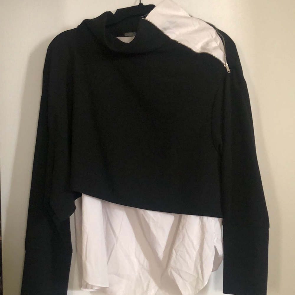 Black and White Cowl Turtleneck Sweater